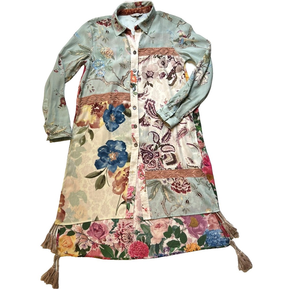 John Mark Long Floral Kimono Boho Revival Cottage Core Artsy Size S